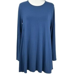 Eileen Fisher Blue Long Tunic Top Shirt Size Medium Long Sleeve Viscose Blend